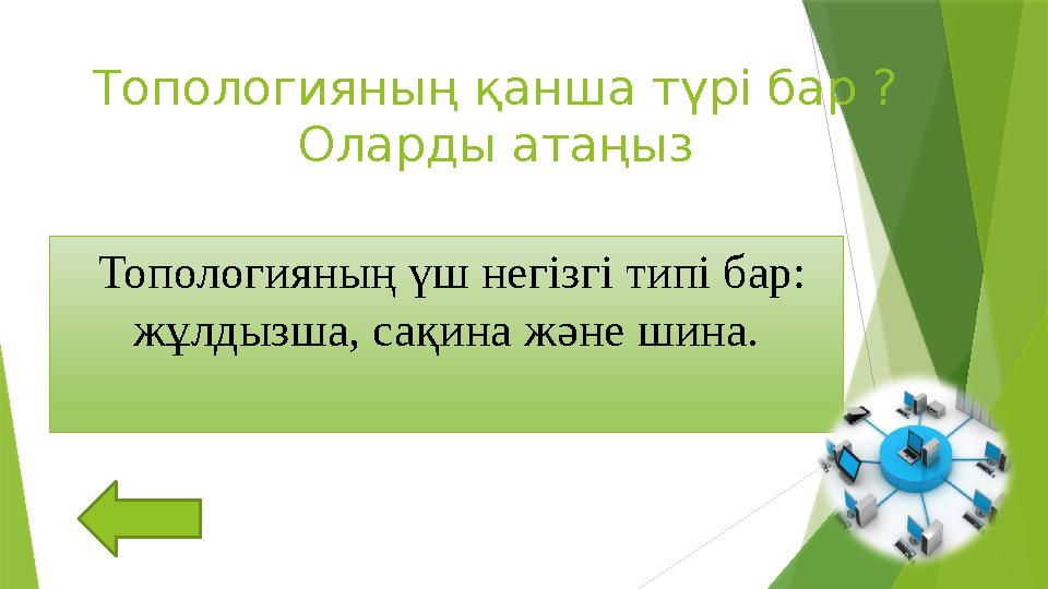 Топологияның қанша түрі бар ? Оларды атаңыз Топологияның үш негізгі типі бар: жұлдызша, сақина және шина.