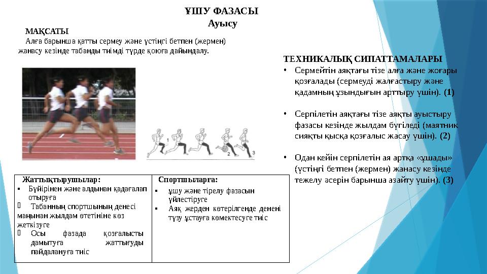 ҰШУ ФАЗАСЫ Ауысу МАҚСАТЫ Алға барынша қатты сермеу және үстіңгі бетпен (жермен) жанасу кезінде табанды тиімді түрде қоюға дайы