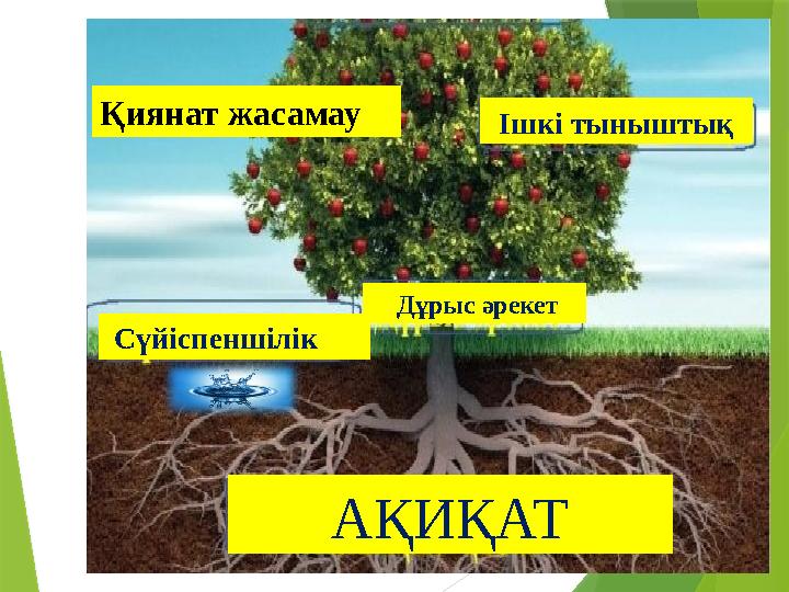 АҚИҚАТ Сүйіспеншілік Дұрыс әрекет Ішкі тыныштықҚиянат жасамау