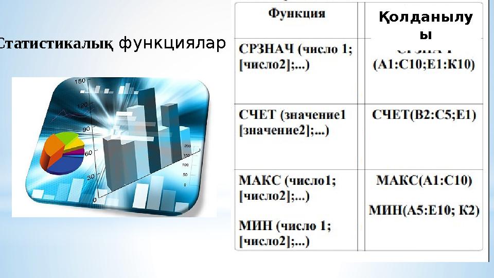 Статистикалық функциялар Қолданылу ы
