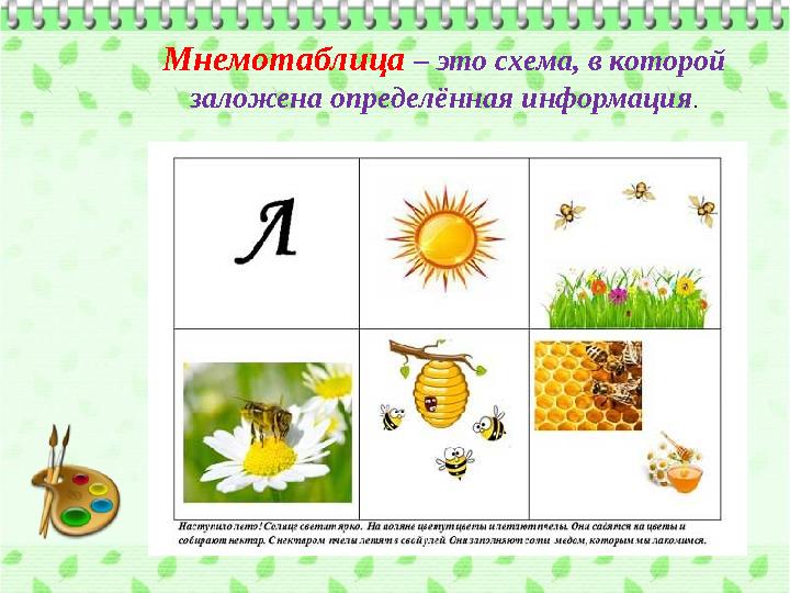 Мнемотаблица – это схема, в которой заложена определённая информация .