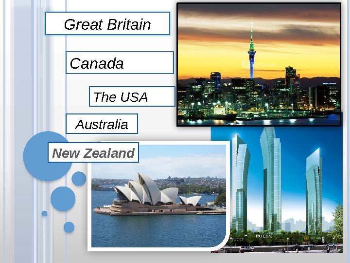 Great Britain Canada Т he USA Australia New Zealand