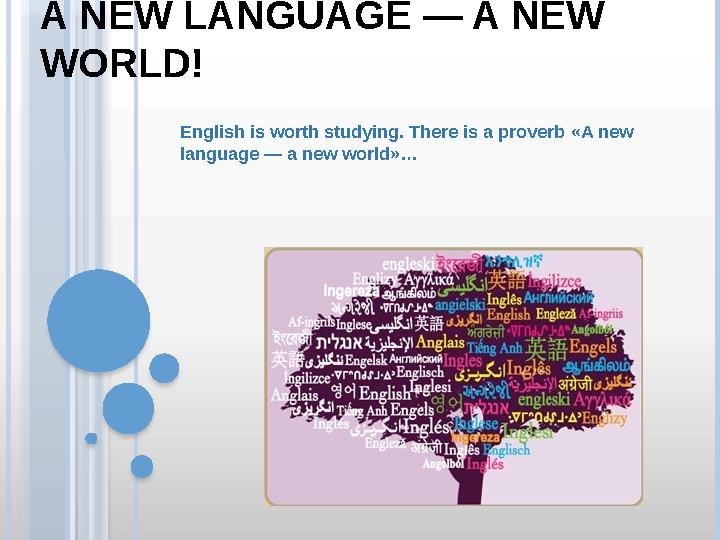 A NEW LANGUAGE — A NEW WORLD! English is worth studying. There is a proverb « A new language — a new world » …