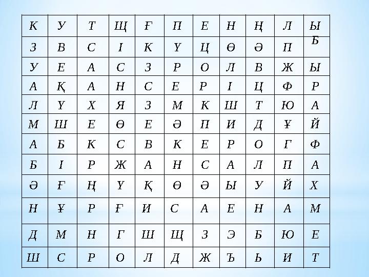К У Т Щ Ғ П Е Н Ң Л Ы З В С І К Ү Ц Ө Ә П Б У Е А С З Р О Л В Ж Ы А Қ А Н С Е Р І Ц