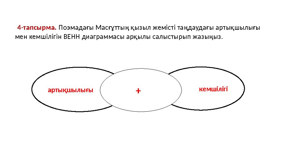 артықшылығы кемшілігі + 4-тапсырма. Поэмадағы Масғұттың қызыл жемісті таңдаудағы артықшылығы