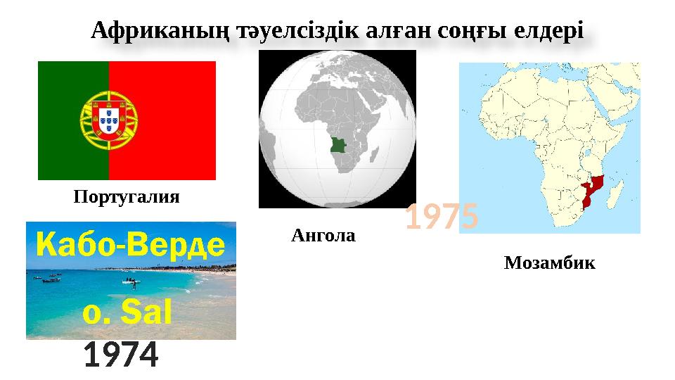 Африканың тәуелсіздік алған соңғы елдері Португалия Ангола Мозамбик1975 1974