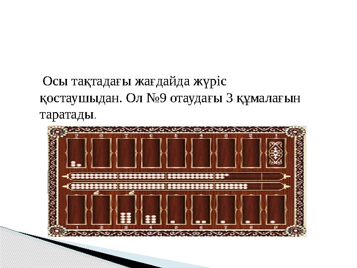 Осы тақтадағы жағдайда жүріс қостаушыдан. Ол №9 отаудағы 3 құмалағын таратады .