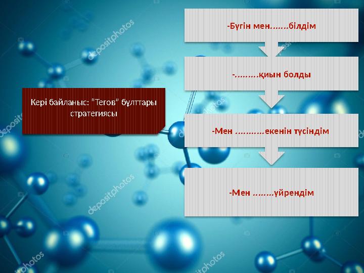 -Бүгін мен.......білдім -.........қиын болды -Мен ...........екенін түсіндім -Мен ........үйрендімКері байланыс: “Тегов” бұлтта