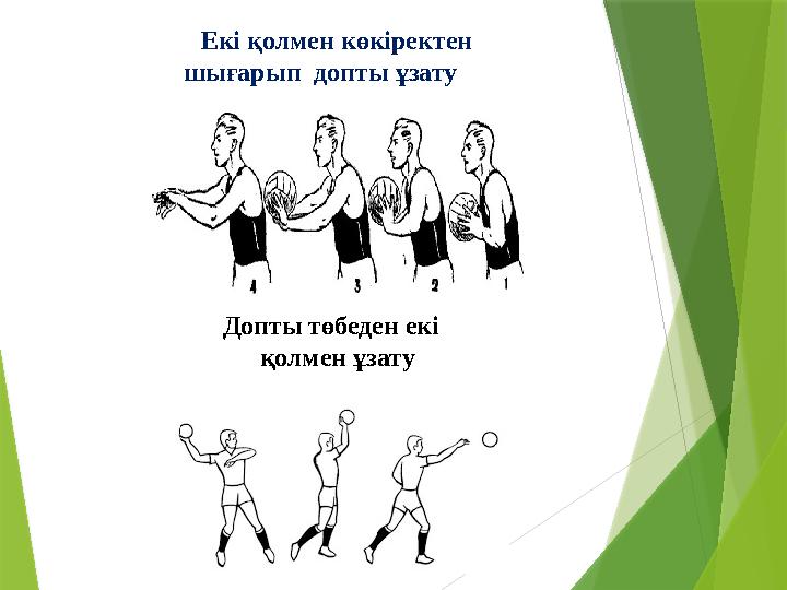 Екі қолмен көкіректен шығарып допты ұзату Допты төбеден екі қолмен ұзату