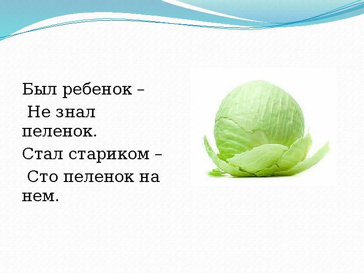 Был ребенок – Не знал пеленок. Стал стариком – Сто пеленок на нем.