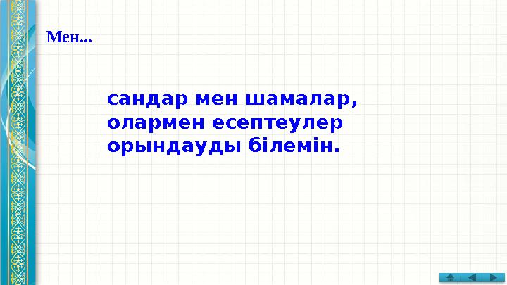 Мен... сандар мен шамалар, олармен есептеулер орындауды білемін.
