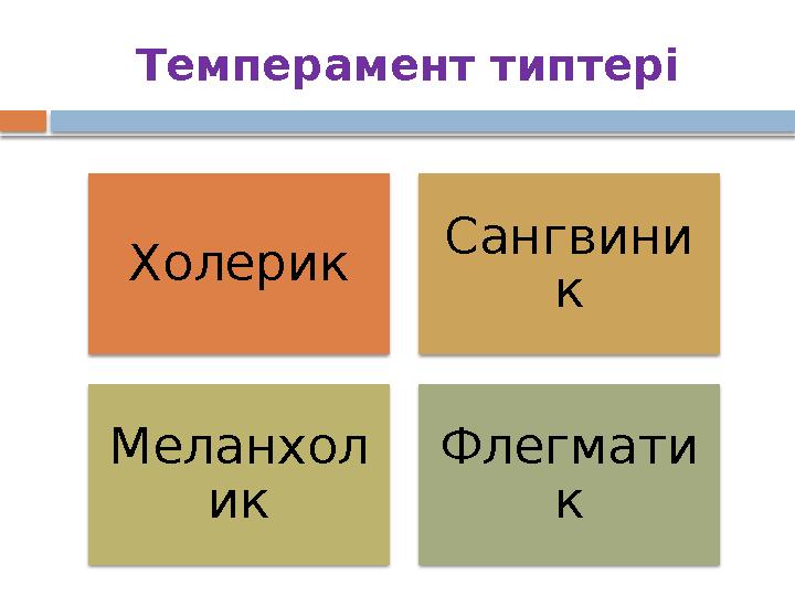 Темперамент типтері Холерик Сангвини к Меланхол ик Флегмати к