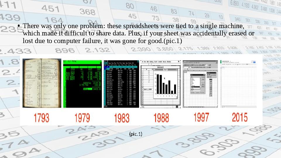 • There was only one problem: these spreadsheets were tied to a single machine, which made it difficult to share data. Plus, if