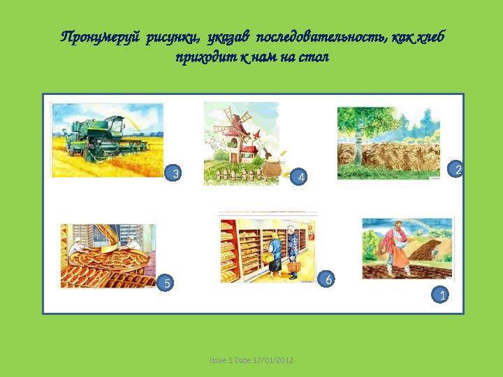 Пронумеруй рисунки, указав последовательность, как хлеб приходит к нам на стол Issue 1 Date 17/01/20123 16 5 4 2