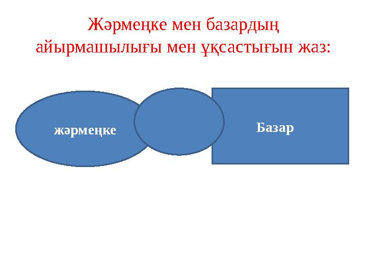 Жәрмеңке мен базардың айырмашылығы мен ұқсастығын жаз: жәрмеңке Базар