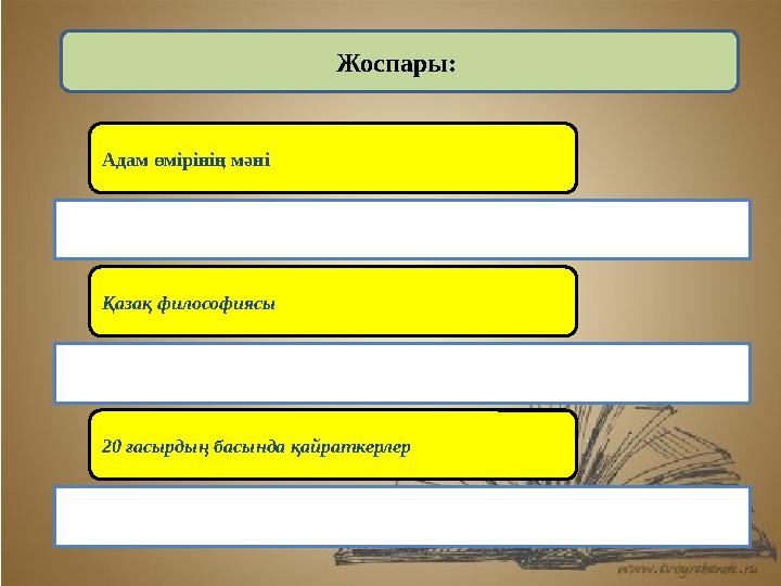 Жоспары: Адам өмірінің мәні Қазақ философиясы 20 ғасырдың басында қайраткерлер