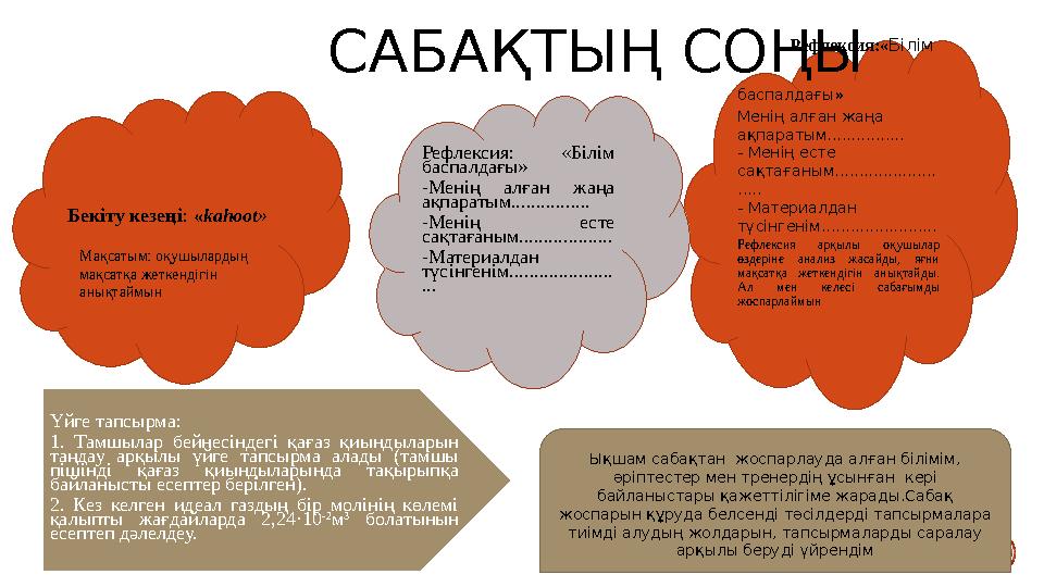 Рефлексия:« Білім баспалдағы» Менің алған жаңа ақпаратым.............
