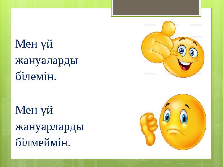 Мен үй жануаларды білемін. Мен үй жануарларды білмеймін .