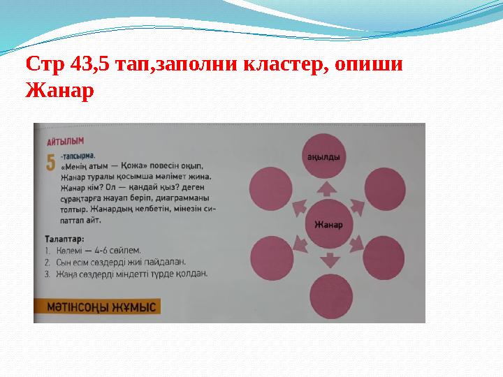 Стр 43,5 тап,заполни кластер, опиши Жанар