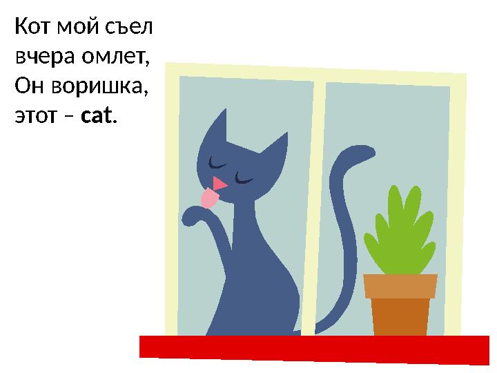 Кот мой съел вчера омлет, Он воришка, этот – cat .