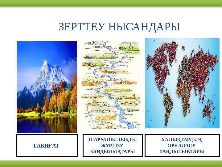 ЗЕРТТЕУ НЫСАНДАРЫ ТАБИҒАТ ШАРУАШЫЛЫҚТЫ ЖҮРГІЗУ ЗАҢДЫЛЫҚТАРЫ ХАЛЫҚТАРДЫҢ ОРНАЛАСУ ЗАҢДЫЛЫҚТАРЫ