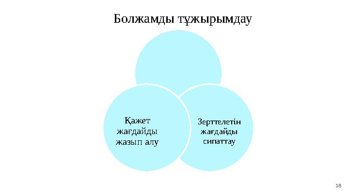 18 Болжамды тұжырымдау Зерттелетін жағдайды сипаттауҚажет жағдайды жазып алу