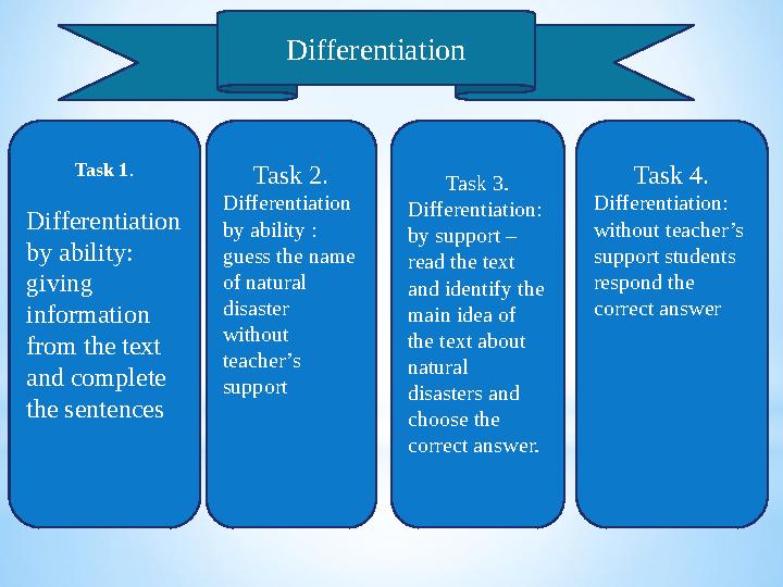 Differentiation Task 1 . Differentiation by ability: giving information from the text and complete the sentences Task 2.