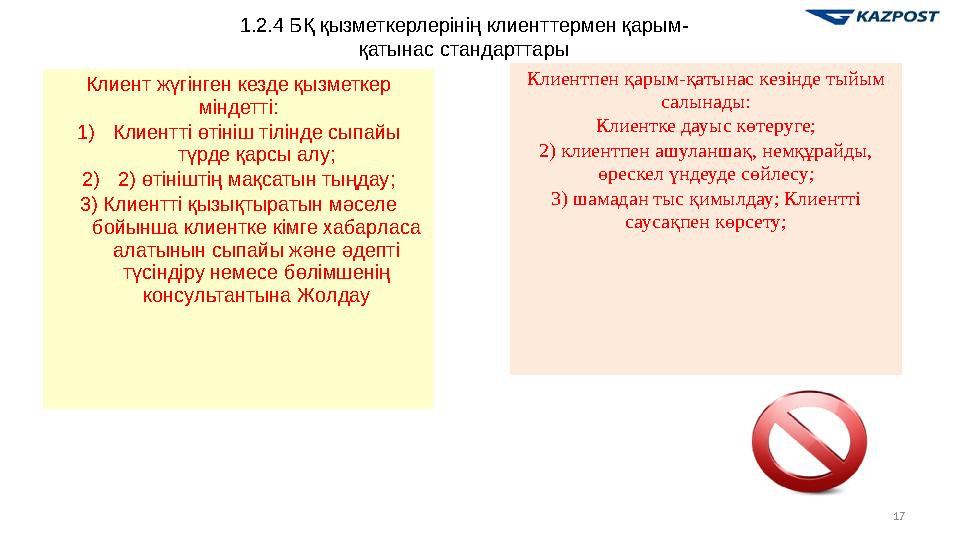 171.2.4 БҚ қызметкерлерінің клиенттермен қарым- қатынас стандарттары Клиентпен қарым-қатынас кезінде тыйым салынады: Клиентке д