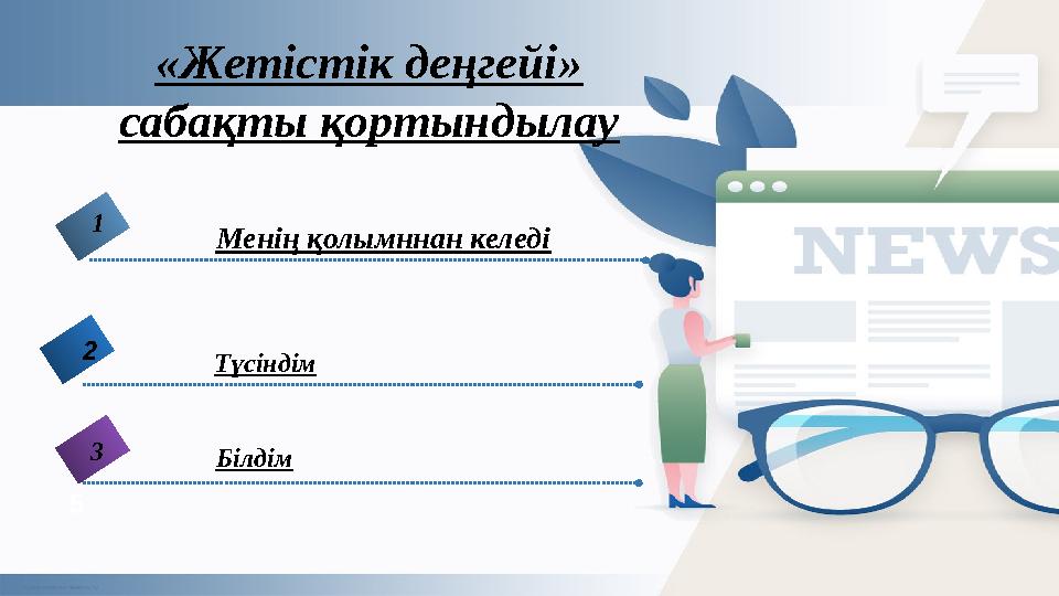 «Жетістік деңгейі» сабақты қортындылау Менің қолымннан келеді1 2 3 5 БілдімТүсіндім