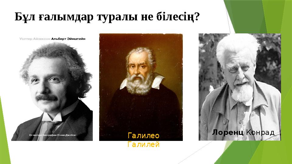 Бұл ғалымдар туралы не білесің? Галилео Галилей Галилео Галилей Галилео Галилей Лоренц Конрад