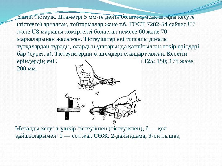 Үшты тістеуік. Диаметрі 5 мм-ге дейін болат жұмсақ сымды кесуге (тістеуге) арналған, тойтармалар және т.б. ГОСТ 7282-54 сәйкес