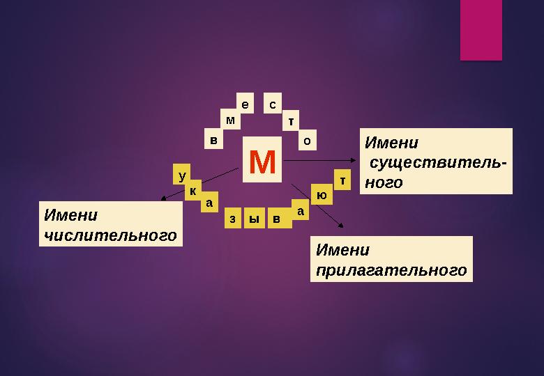 Мв м е с т о Имени существитель- ного Имени прилагательногоИмени числительного у к а з ы в а ю т