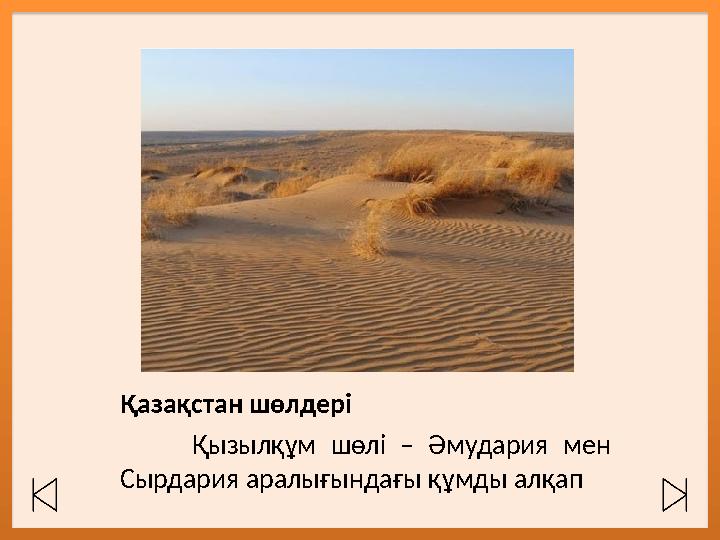 Қазақстан шөлдері Қызылқұм шөлі – Әмудария мен Сырдария аралығындағы құмды алқап