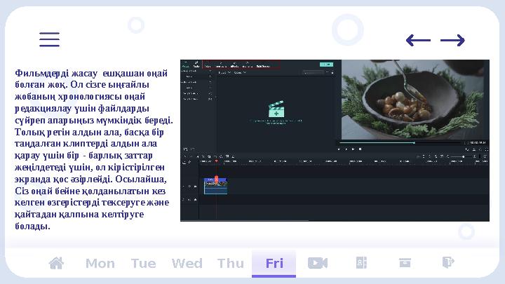 Mon Tue Wed Thu FriФильмдерді жасау ешқашан оңай болған жоқ. Ол сізге ыңғайлы жобаның хронологиясы оңай редакциялау үшін фай