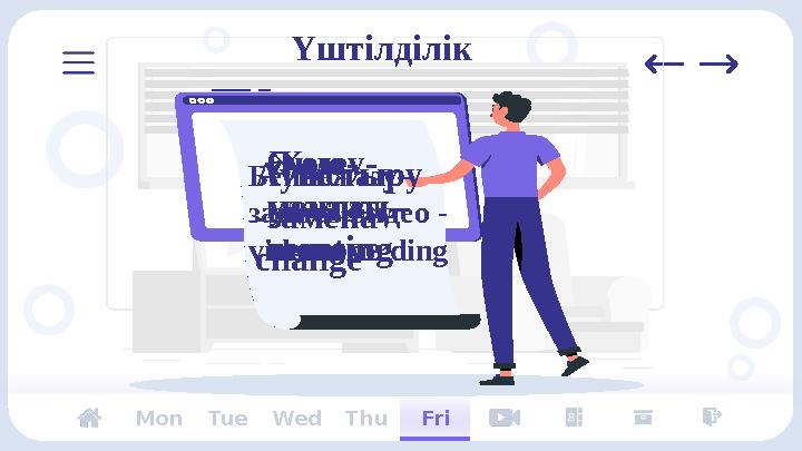 Mon Tue Wed Thu FriӨңдеу- монтаж- montingБейнежазу– запись видео - videorecording Жою- удалить- removeАуыстыру -замен a- change