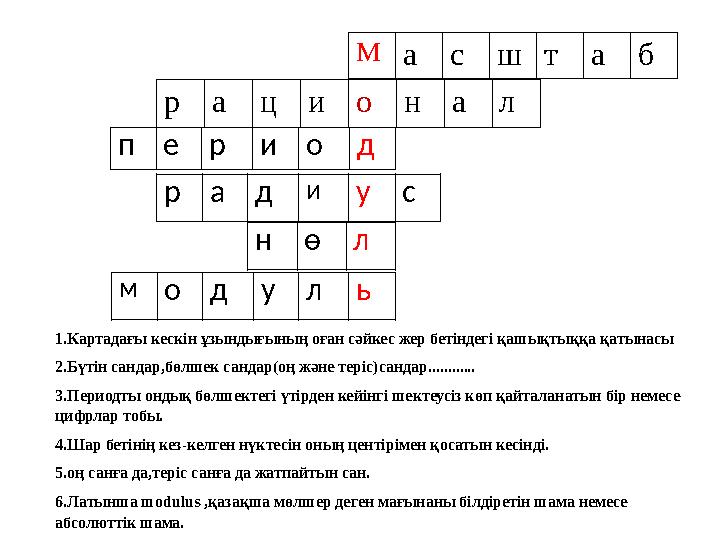 М а с ш т а б р а ц и о н а л п е р и о д р а д и у с н ө л м о д у л ь 1.Картадағы кескін ұзындығының оған сәйкес жер бетіндегі