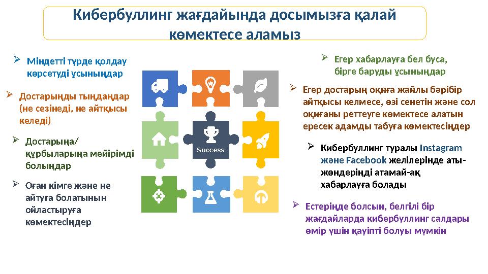 Success  Егер хабарлауға бел буса, бірге баруды ұсыныңдар  Егер достарың оқиға жайлы бәрібір айтқысы келмесе, өзі сенетін жә