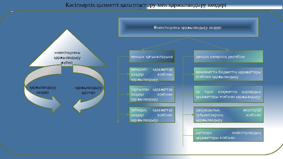Инвестицияны қаржыландыру көздері меншік қатынастарына меншік иелерінің деңгейіне меншікті қаражаттар көздері есебінен