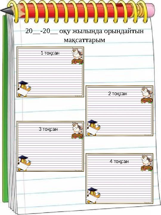 20__-20__ оқу жылында орындайтын мақсаттарым 1 тоқсан 2 тоқсан 3 тоқсан 4 тоқсан