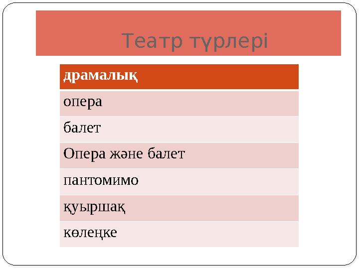 Театр түрлері драмалық опера балет Опера және балет пантомимо қуыршақ көлеңке