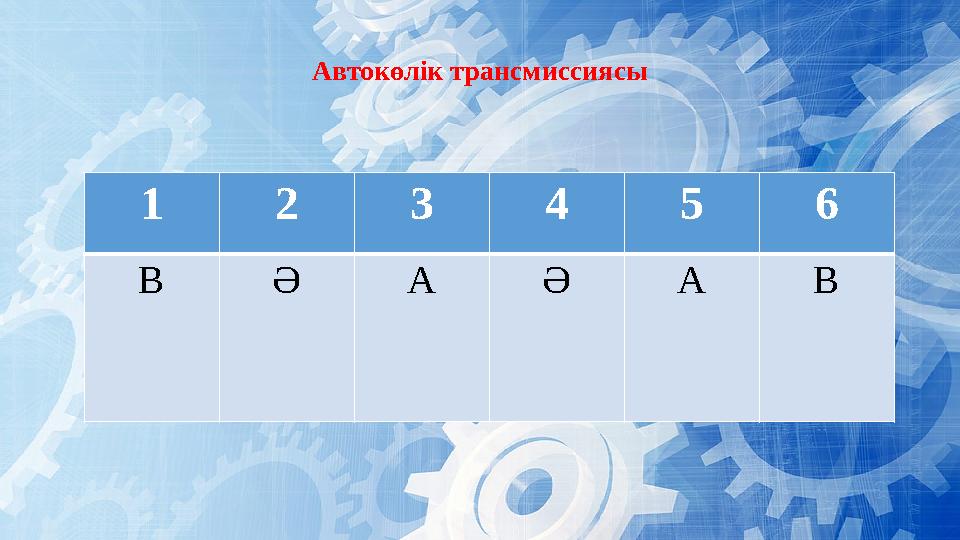 1 2 3 4 5 6 В Ә А Ә А ВАвтокөлік трансмиссиясы