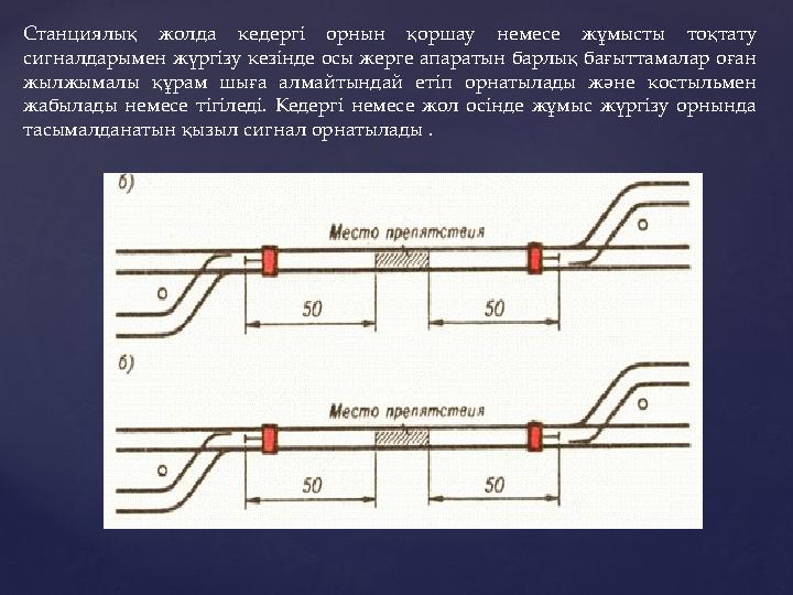 Станциялық жолда кедергі орнын қоршау немесе жұмысты тоқтату сигналдарымен жүргізу кезінде осы жерге апаратын барл