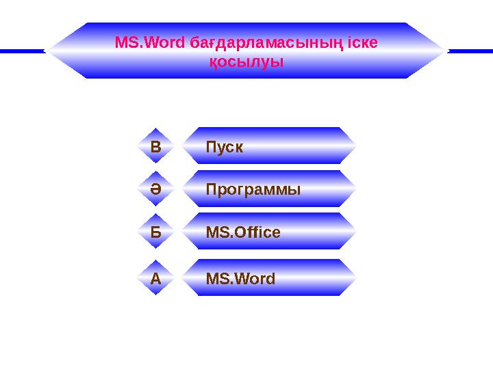 MS.Word бағдарламасының іске қосылуы MS.Word А ПрограммыӘ MS.OfficeБ ПускВ