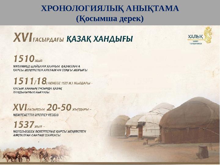 ХРОНОЛОГИЯЛЫҚ АНЫҚТАМА (Қосымша дерек )