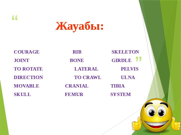 “ ”Жауабы: COURAGE RIB SKELETON JOINT BONE