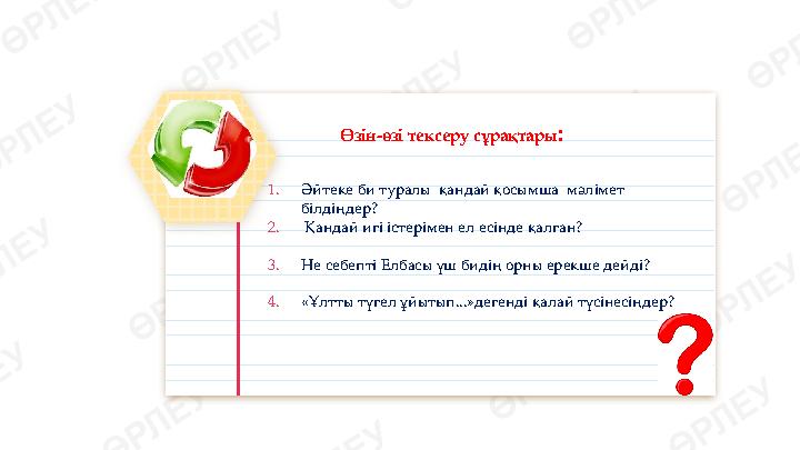 1. Әйтеке би туралы қандай қосымша мәлімет білдіңдер? 2. Қандай игі істерімен ел есінде қалған? 3. Не себепті Елбасы үш би