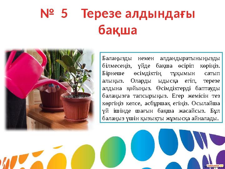 № 5 Терезе алдындағы бақша Балаңызды немен алдандыратыныңызды білмесеңіз, үйде бақша өсіріп көріңіз. Бірнеше өсім