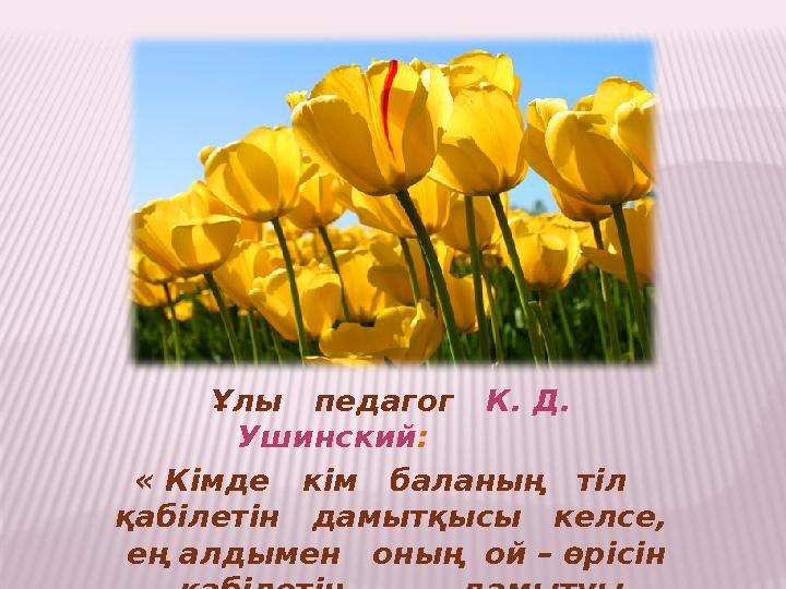 Ұлы педагог К. Д. Ушинский : « Кімде кім баланың тіл қабілетін дамытқысы келсе, ең алдымен оны