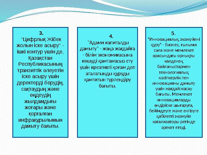 4. "Адами капиталды дамыту" - жаңа жағдайға - білім экономикасына көшуді қамтамасыз ету үшін креативті қоғам деп 4. "Адами капиталды дамыту" - жаңа жағдайға - білім экономикасына көшуді қамтамасыз ету үшін креативті қоғам деп