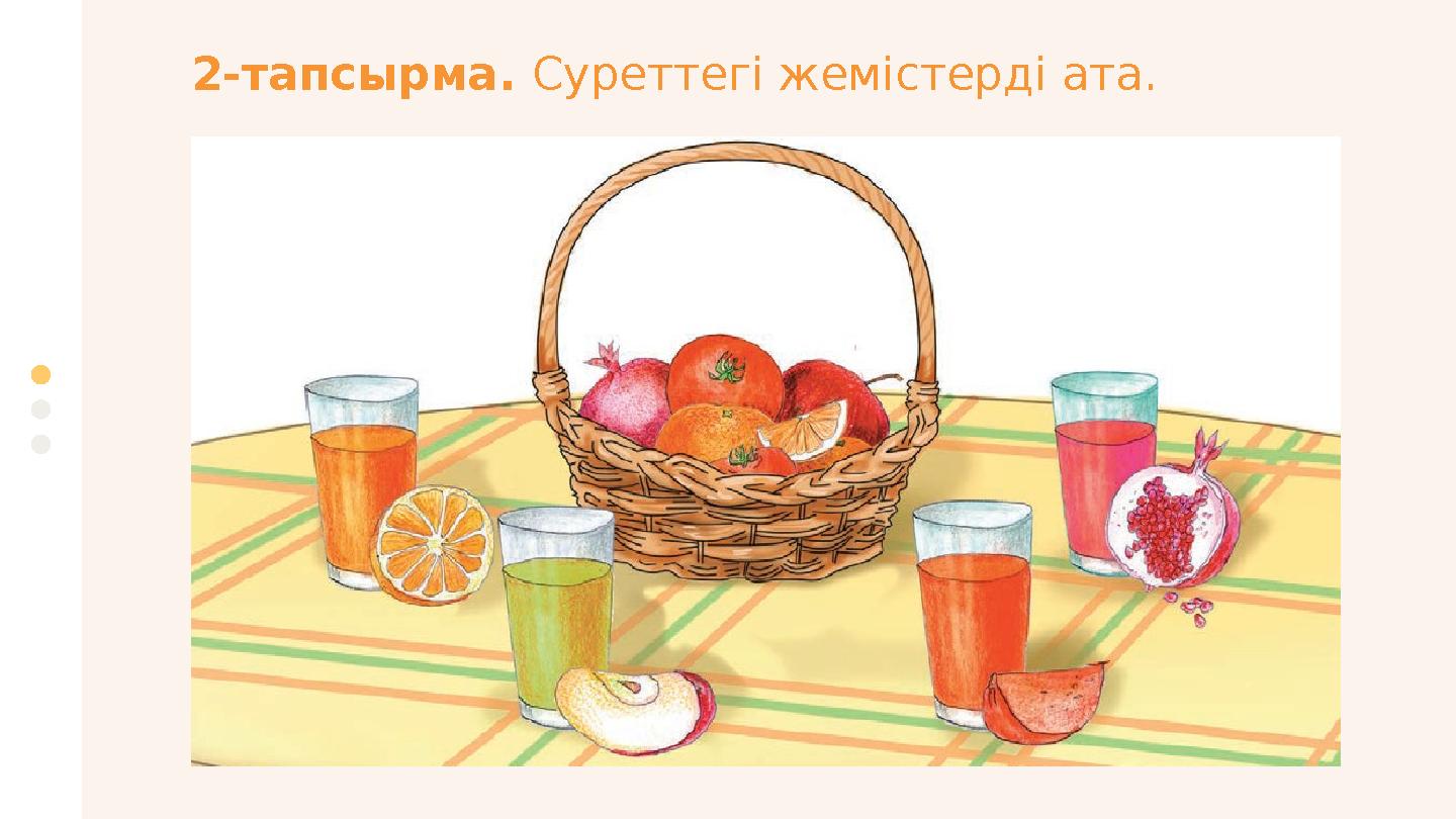 2-тапсырма. Суреттегі жемістерді ата.